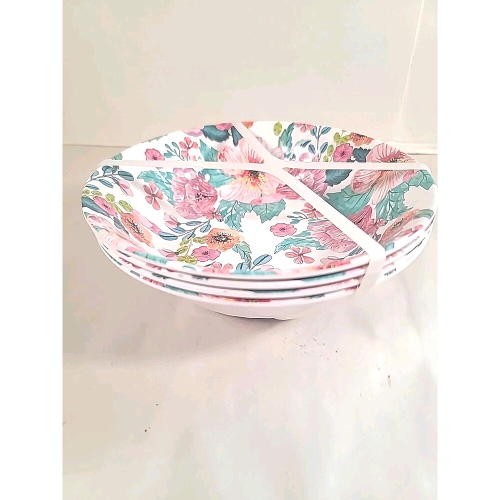 NEW Set Of 4  MELAMINE Salad Soup Bowls  Floral Theme 7.5"